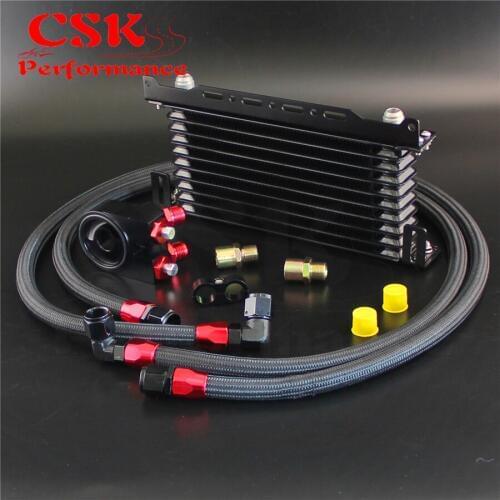 10 Row Trust Oil cooler w/Bracket + Filter Adapter Hose Kit For Japan car Black