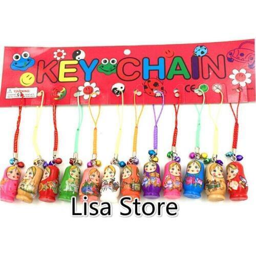 12pcs/set Matryoshka Russia Russian Nesting wood wooden Doll cell phone strap Keychain Bell Pendant Ring Toy Gift for iPhone