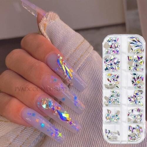 120pcs/lot Glass Crystal Nail Art AB Rhinestones Multi Shape FlatBack Glitter Diamond 3D Tips Decoration