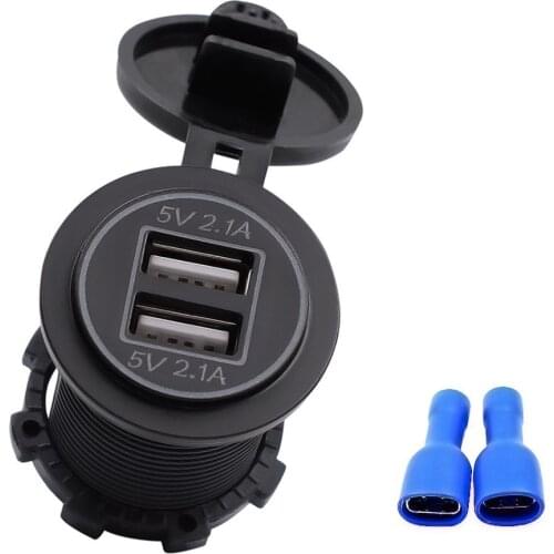 4.2A Dual USB Ports Portable Car Charger Socket Adapter Outlet With Light Suitable For 12V-24V Motorcycles Auto