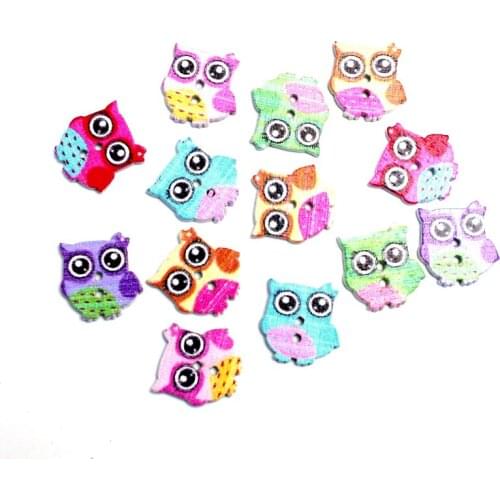 50pcs Mixed 16x16mm Owl Wooden Buttons For Clothes Needlework Scrapbooking Crafts Diy Sewing Accessories Wood Decoration