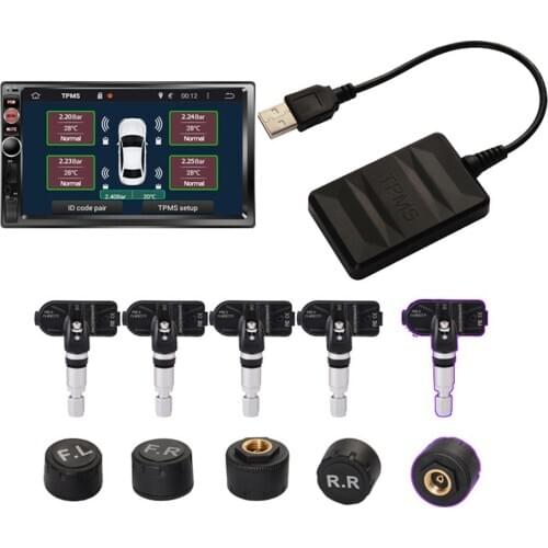 Car TPMS Tyre Pressure Monitoring System Real Time Monitoring Security Alarm Systems With 4 External Sensors Built-in Sensors