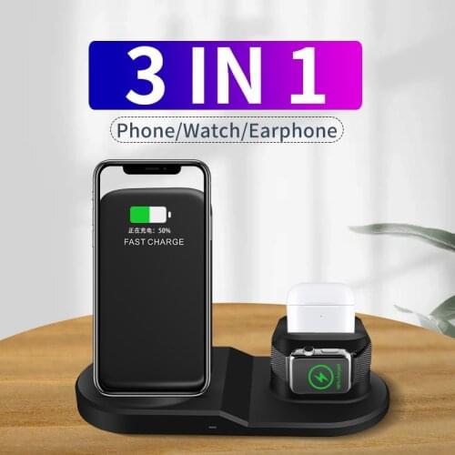 Wireless Charger Dock Station for Apple Watch 6 5 4 Airpods Pro 10W 3 in 1 Fast Wireless Charging Stand for iPhone 12 11 Pro Max