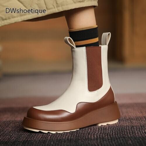 Winter new genuine leather women martin boots platform wedges mix color ankle boots