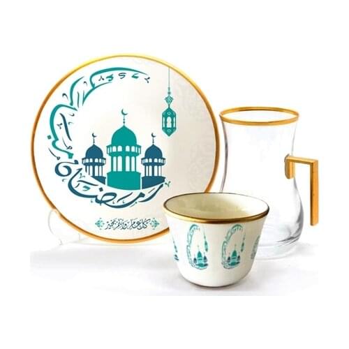 Drop Efe Handled Tea & Arabian Coffee Cup Set 18 Pieces Masjıd