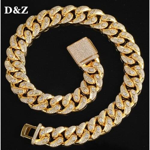 D&Z 19mm Cashew Flowers Shape Cuban Link Chain Prong With Drop Shape Stones Box Buckle Fashion 18inch Necklace Hip Hop Jewelry