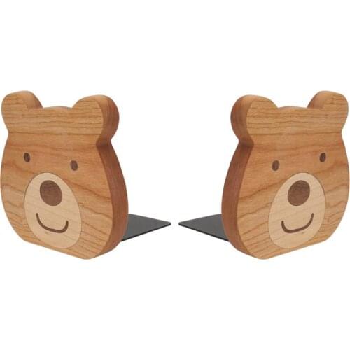 2pcs Cartoon Bear Shaped Bookends Wooden Book Stands Bookends Home Office Storage Rack