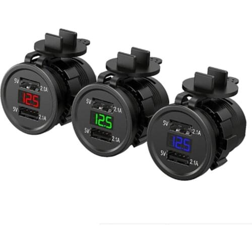 Dual USB Charger Socket Adapter LED Display With Dust Cover Power Socket Car Motorcycle (output 5V2.1A / Input 12V24V)