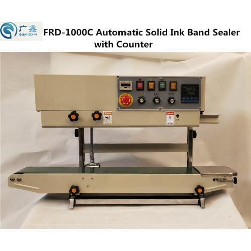 FRD-1000C Solid-ink coding band sealer with counter,automatic plastic film sealing machine for food bags and aluminum bags