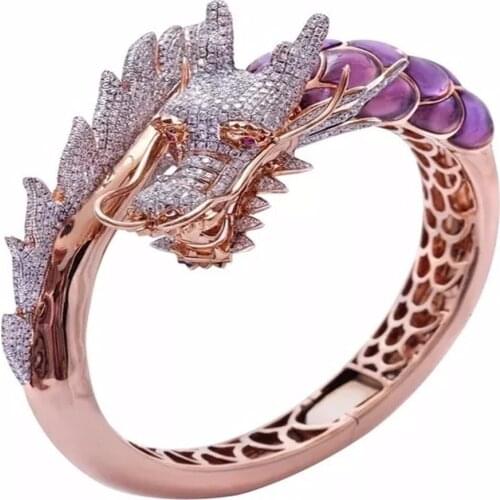FYJS Unique Rose Gold Color Chinese Style Dragon With Rhinestone Finger Ring Attractive Design Jewelry