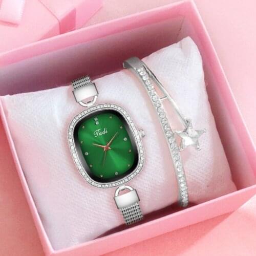 Fashion Simple Women Watches Set Luxury Quartz Rhinestones Ladies Silver Mesh Wristwatches Gift Clock Relogio Feminino