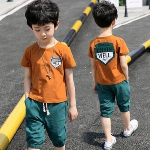 12M-14T Boys Summer Clothes Set 2021 New Casual O-Neck Fashion Letters Printed Two Pieces Children Clothing Suits High Quality