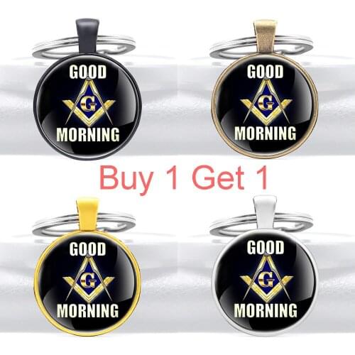Buy 1 Get 1 Masonic Design Black Classic Freemason Glass Dome Key Chains Men Women Key Ring Jewelry Gifts