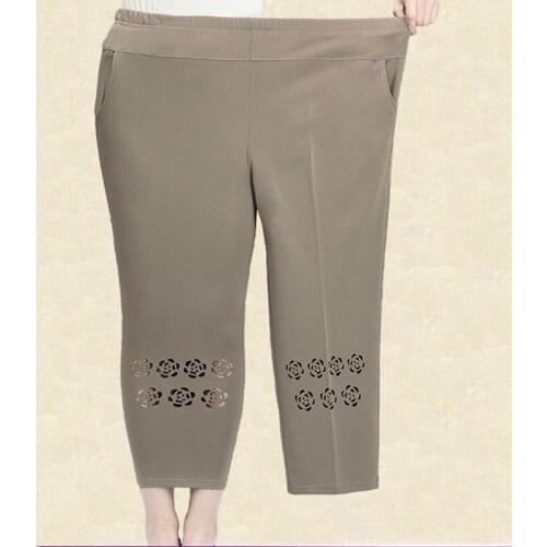 Summer Middle-aged Elderly Women Pants New Elastic High Waist Casual Pants Solid Thin Cropped Pants Plus Size 8XL Womens Pants