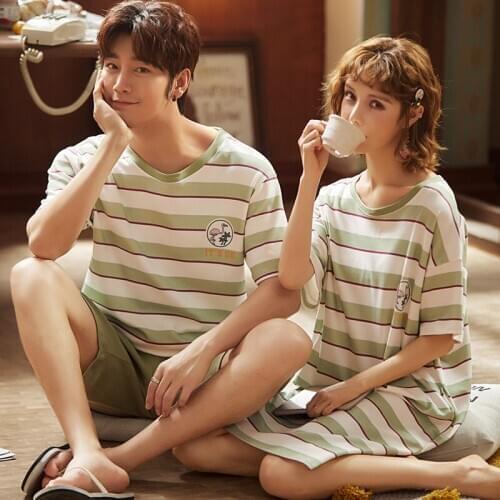 PURE Cotton Paj/ama Summer Couples Lovers Jammies Womans Sleeping skirt Nightwear Pyjamas Man Pullover Short Sl//eve/Pa/nts cke