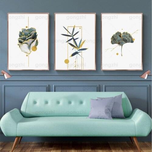 Minimalist Chinese Light Luxury Style Home Ginkgo Leaf Golden Edge Wall Painting Frameless Hd Printing Home Decoration Poster