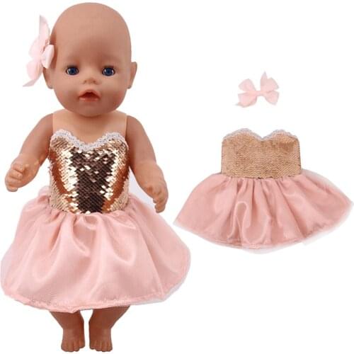 Doll Clothes Sequin Dress Suspender Denim Skirt For 18 Inch American Doll And 43 Cm Reborn Baby Clothes Accessories Girls Toys