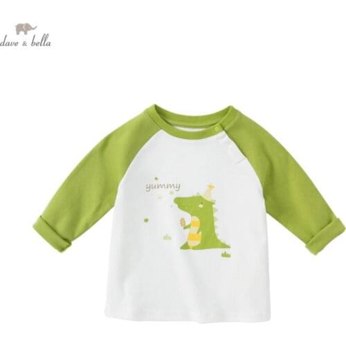 DBJ18131 dave bella autumn baby boys casual cartoon letter print patchwork T-shirt children tops kids boy fashion tees