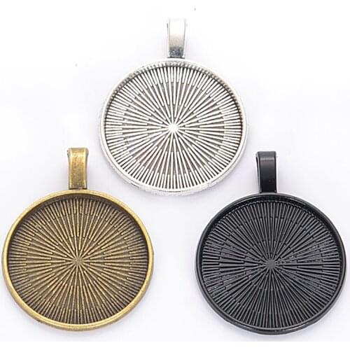10 Pcs Antique Design Necklace Pendant Setting Cabochon Cameo Base Tray Bezel Blank Fit 24mm Cabochons Jewelry Making Findings