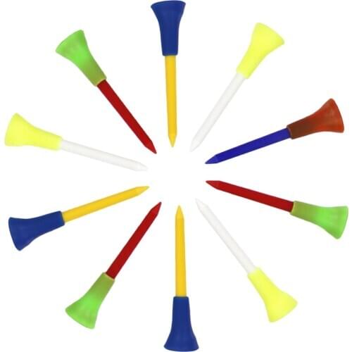 10pcs Plastic Rubber Tipped Top Golf Tees Soft Cushion Top Tee 70mm Random