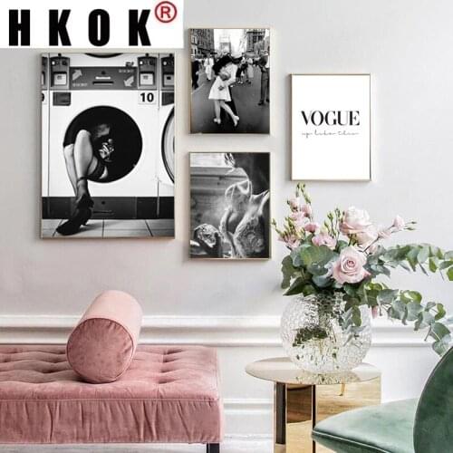 HKOK Poster Print Wall Art Black White Canvas Paintings Perfume Woman Pictures Minimalist Living Room Vintage Fashion Home Decor