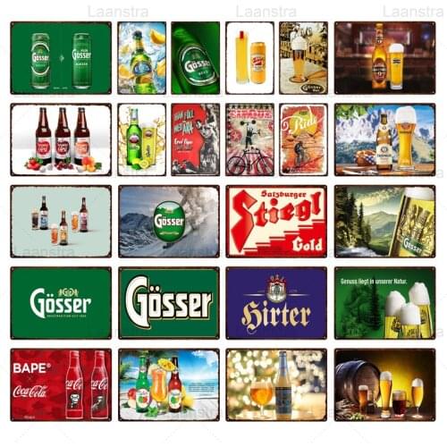 Retro Beer Metal Tin Sign Plaque Signs Vintage Gosser Stiegl Beer Poster Decor Bar Pub Home Decor Wall Art Decor Plauqe 20X30cm