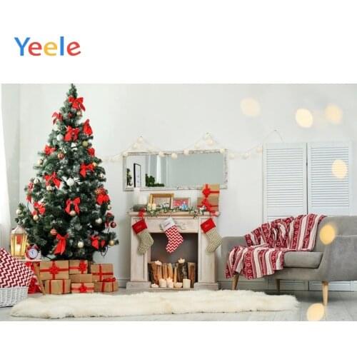 Yeele Christmas Backdrop Winter Tree Fireplace Sofa Fire Baby Birthday Party Customized Photography Background For Photo Studio