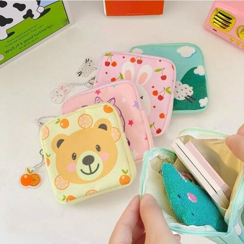 Women Girl Napkin Sanitary Pad Towel Pouches Storage Bag Cute Animal Printed Credit Card Coin Cosmetics Earphone Holder Case