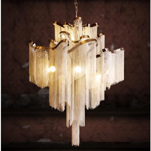 Modern Luxury LED Pendant Lights for Living Room Nordic Decoration Hotel Hall Castle Stair Chain Fringed Hanging Lamps for Home