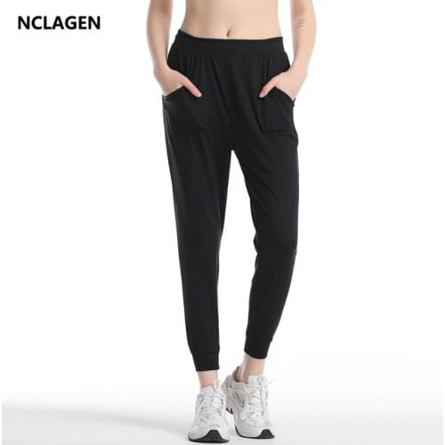 NCLAGEN Leggings Sport Women Fitness High Waist Loose Casual Yoga Pants With Pockets Breathable Gym Workout Running OOTD Tights