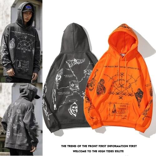 Hip Hop Style Hoodies High Quality Full Of Graffiti Devil Hooded Sweatshirts Sweater Men And Women Loose Fit Hoody