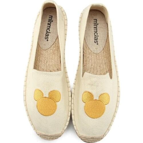 Disney childrens cartoon Mickey Mouse adult female non-slip soft-soled casual sports shoes woven embroidered canvas shoes