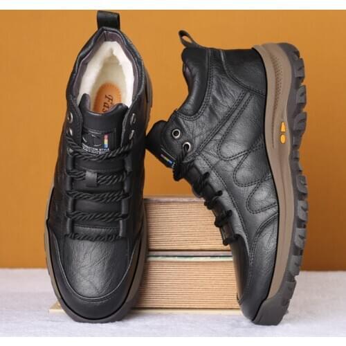 Outdoor Mens Sheep Fur Boots Winter Composite Sole Casual Split Leather Shoes Sewing Ankle Boots