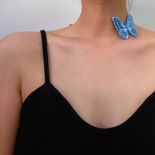 Vogallery Lace Butterfly Chokers Necklaces For Women Transparent Sexy Short Necklace Blue Brown Club Jewelry Good Quality Party
