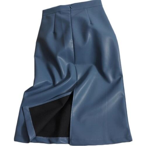 WSYORE Back Slit PU Leather Skirt Women Bottoming Skrits Autumn Slim Female High Waist Bag Hip Mid-long Skirt NS3012