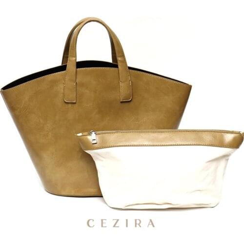CEZIRA Chic PU Vegan Leather Tote For Women Simple Solid Color Top-handle Bag Female Large Daily Casual Shoulder Bucket Handbags