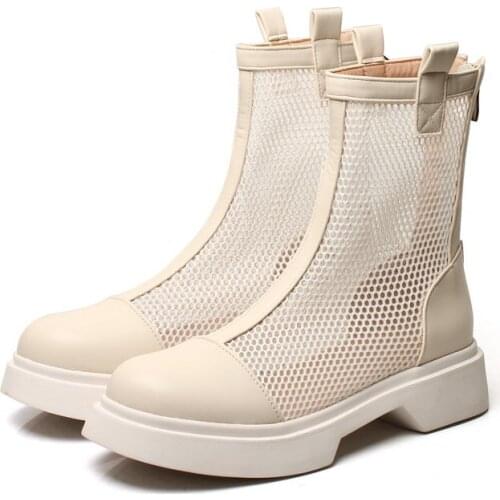 2021 Summer Shoes Women Boots Breathable Ladies Mesh Shoes Summer Women Footwear Zipper Black White Ankle Botas