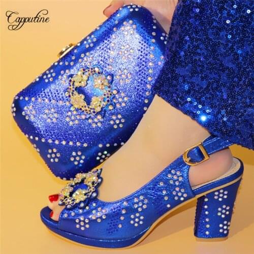 Royal Blue Matching Shoes And Purse Bag Set Women Fashion Pumps With Handbag High Heels Sandals Clutch Wallet T5683 Height 9.3cm