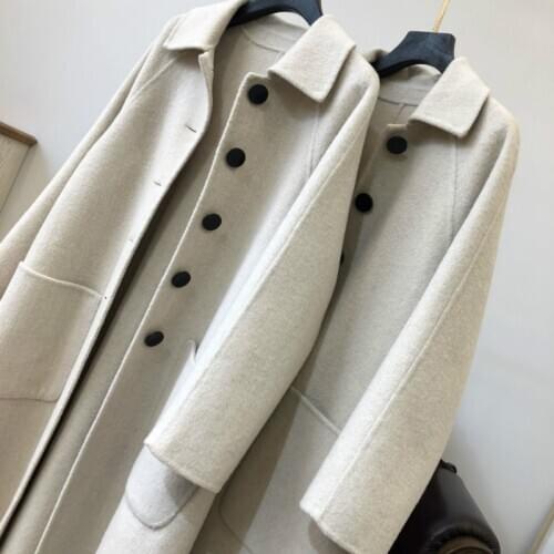 Women Autumn Winter Vintage Long Cashmere Coat Jacket Single Breasted Straight Loose Wool Overcoat Cardigan Cloak Pockets