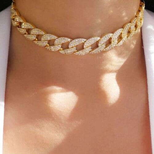 Sexy Punk Shiny Rhinestone Thick Chain Choker Necklaces for Women Hiphop Exaggerated Geometric Chocker Collar Jewelry XR2738