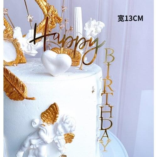 Gold Happy Birthday Cake Topper Acrylic Love You for Ever Wedding Cupcake Topper For Wedding Birthday Party Cake Decorations