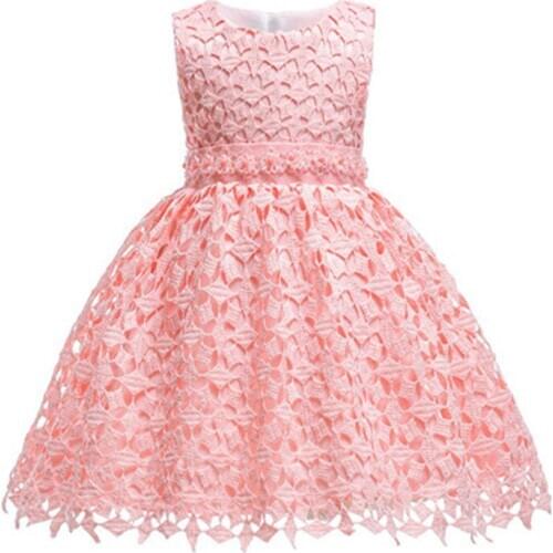 2021 Vintage Baby Girl Dress Summer Bead Champagne Dresses for Newborn 1-2 Year Birthday Party Wedding Princess Infant Clothes