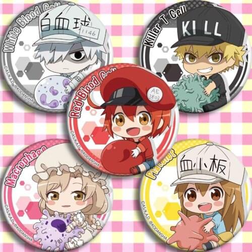 5pcs /set Anime Cartoon Cells at Work! Printed Pin Badge Brooch Cosplay Accessories Pins for Backpack Decor Boy Girl Gift