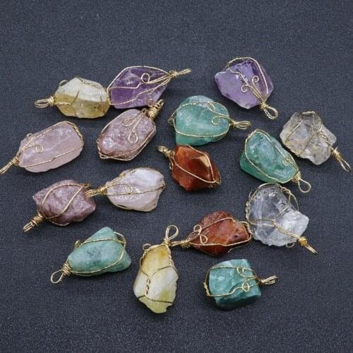 6pcs High Quality Wire Winding Natural Quartz Crystal Pendants Healing Energy Necklace Pendant for Jewelry Making Wholesales