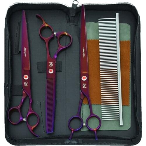 8.0" Pet Grooming Scissors Japan 440C Straight Curved Dog Cat Cutting Shears Thinning Tesoura Animal Hair Trimming Shears B0046A