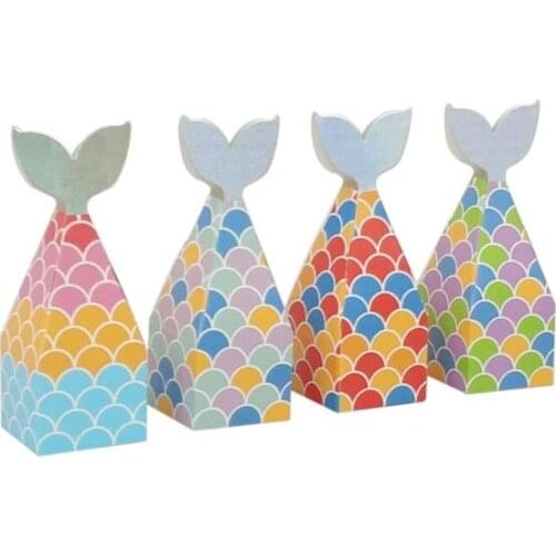 5Pcs Mermaid Tail Paper Candy Box Gift Bags Popcorn Boxes Kids Little Mermaid Birthday Party Decoration Supplies Gift Box