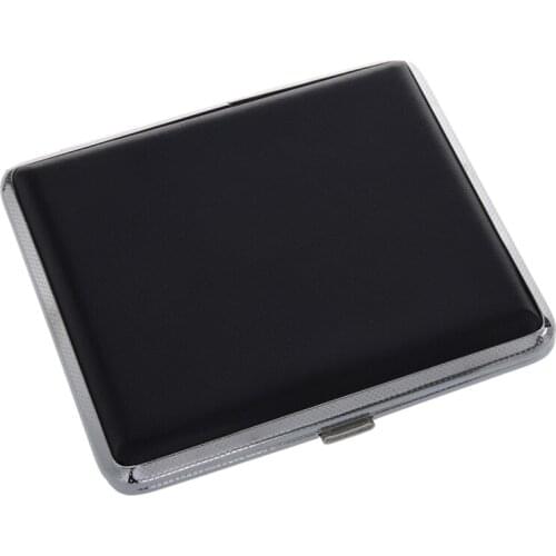 New Black Press Button Faux Leather Metal Cigarette Case Holder