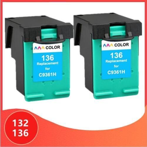2PCS Color for hp 132 136 Ink Cartridge For HP132 for hp136 Photosmart 2573 C3183 1513 Officejet 6213 5443 D4163 pcs1513 Printer