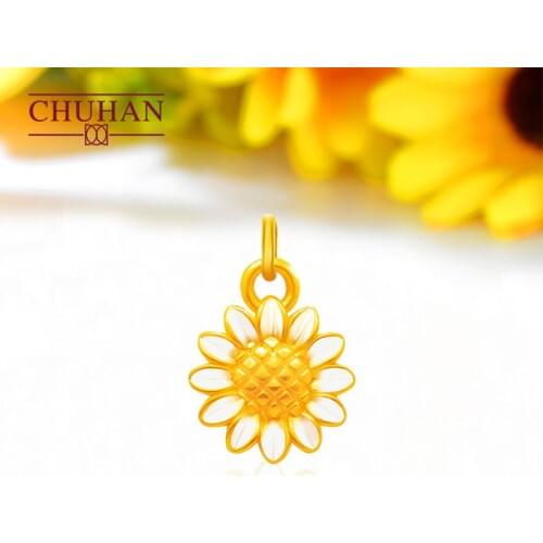 CHUHAN 999 Pure Gold Sunflower Pendant Sun flower 3D Hard Gold 18K Gold AU750 Necklace Female Fine Gift Real Gold Jewelry