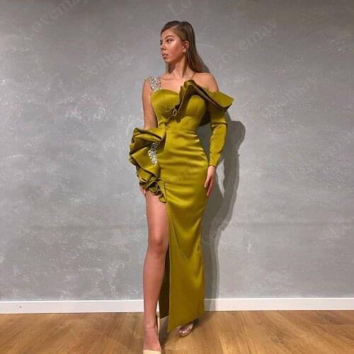 Elegant Satin Evening Dresses 2021 Long Mermaid Prom Dresses Side Split Haute Couture вечернее платье Evening Gowns
